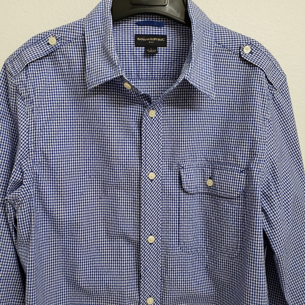 Banana Republic Long Sleeve Blue Check Shirt Large